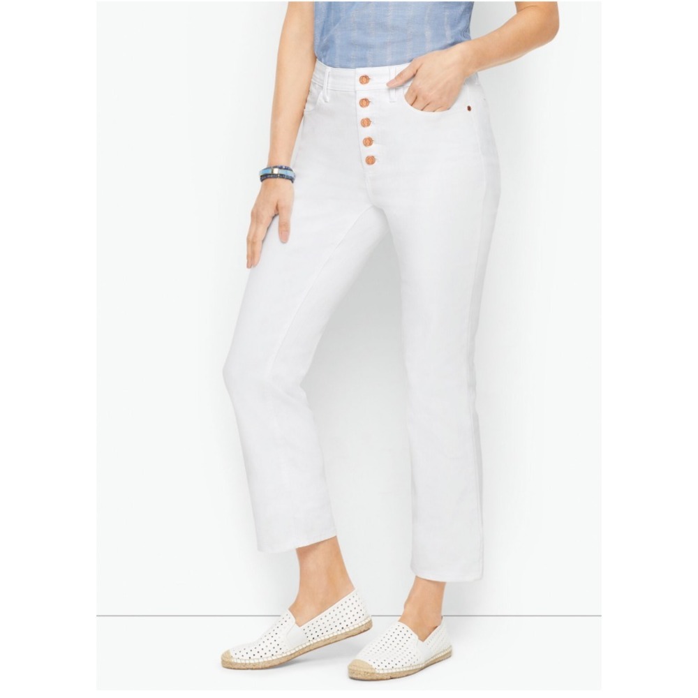 Talbots Demi‎ Boot Ankle Jean White Cotton Blend Button Fly Five Pocket SZ 14